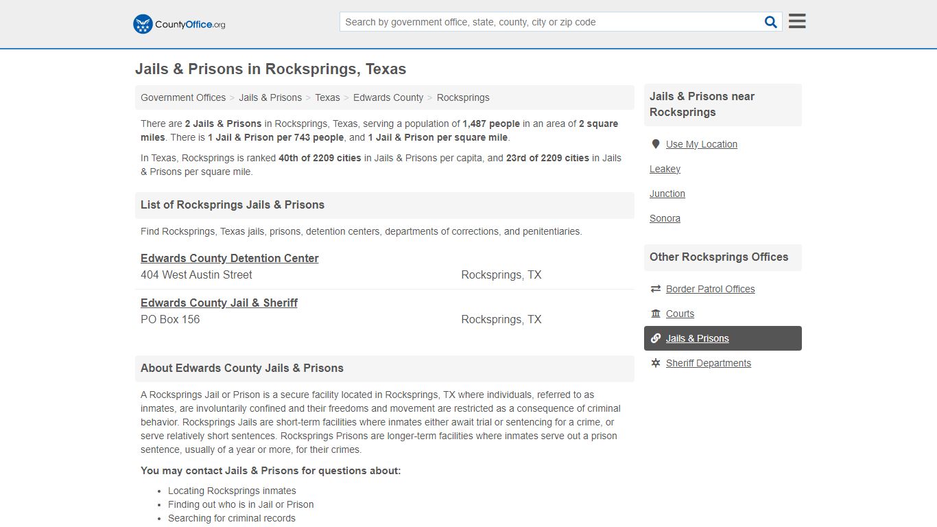 Jails & Prisons - Rocksprings, TX (Inmate Rosters & Records)