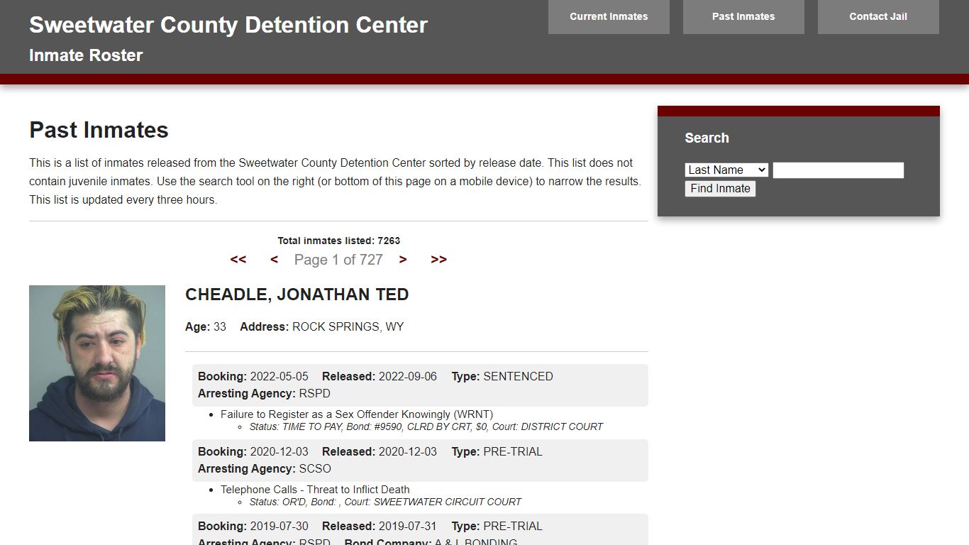 Jail Roster - sweetwater911.org